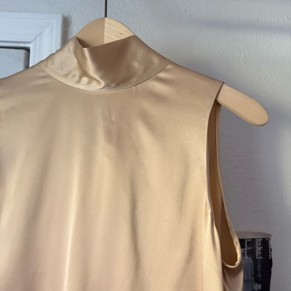 Sleeveless Satin Mock-Neck Blouse — Cream - Picture 2 of 7